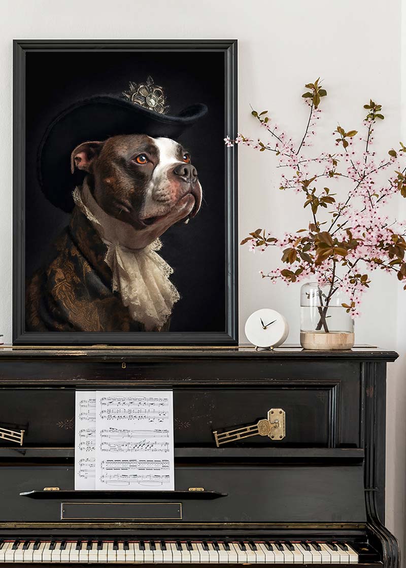 Staffordshire Bull Terrier Staffy With Hat Dog Portrait Print