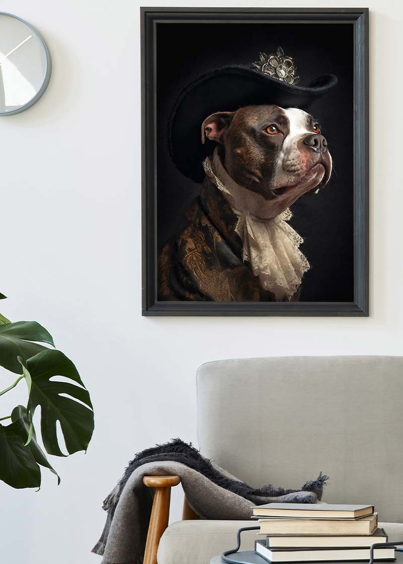 Staffordshire Bull Terrier Staffy With Hat Dog Portrait Print