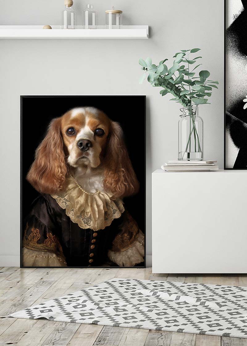 Tan & White Cocker Spaniel Dog Portrait Print