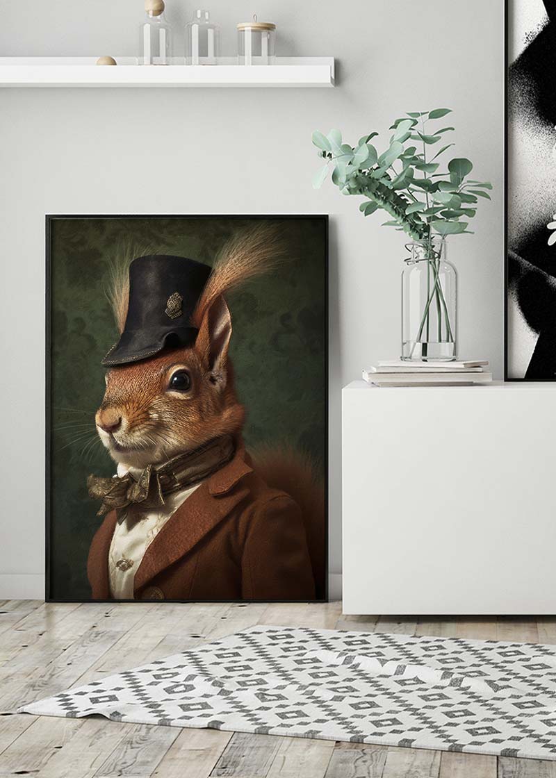 Red Squirrel Gentleman Animal Portrait Print