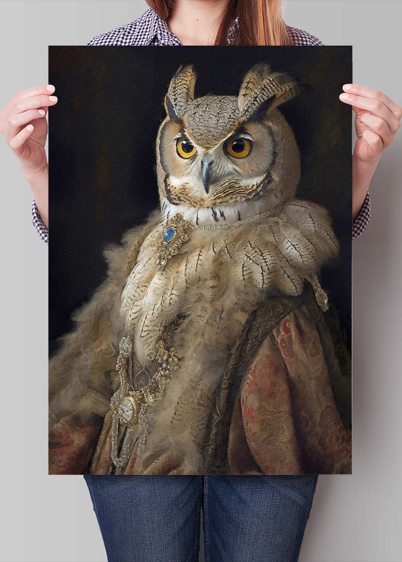 Owl Lady Animal Bird Portrait Print