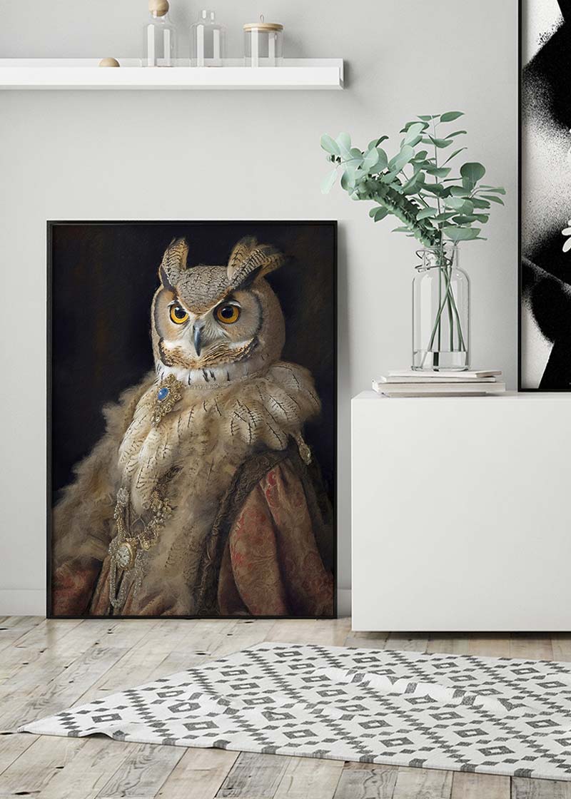 Owl Lady Animal Bird Portrait Print
