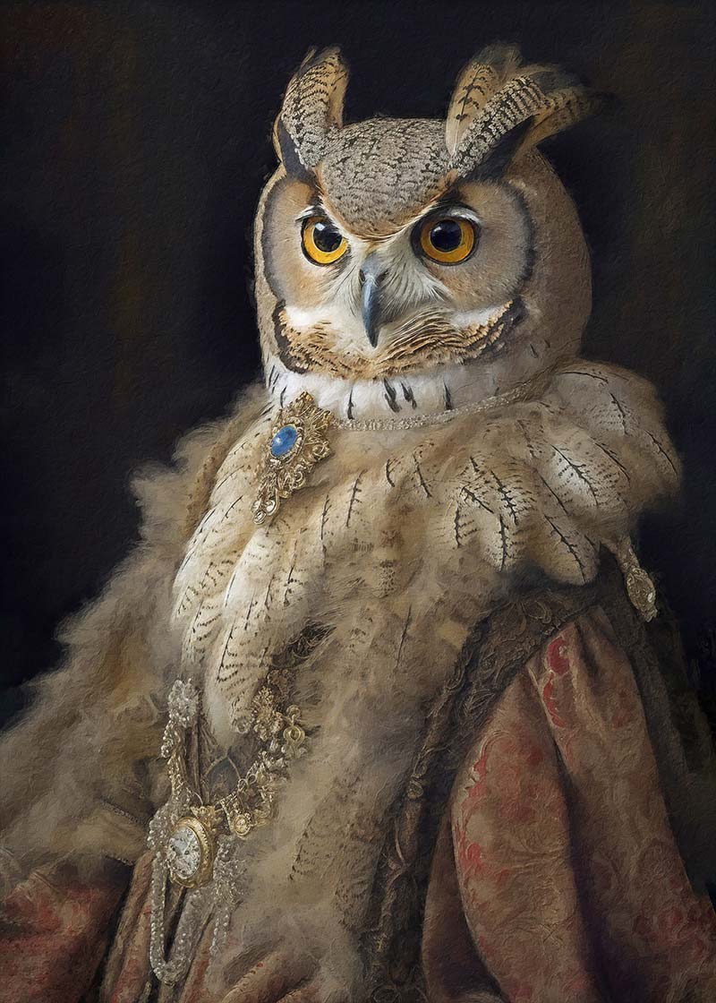 Owl Lady Animal Bird Portrait Print