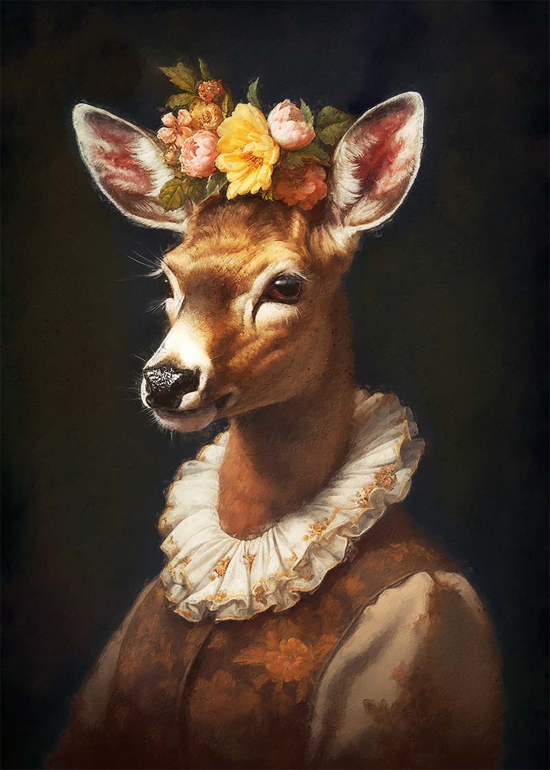 Lady store Deer painting