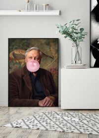 David Attenborough Blowing Bubblegum Portrait Print