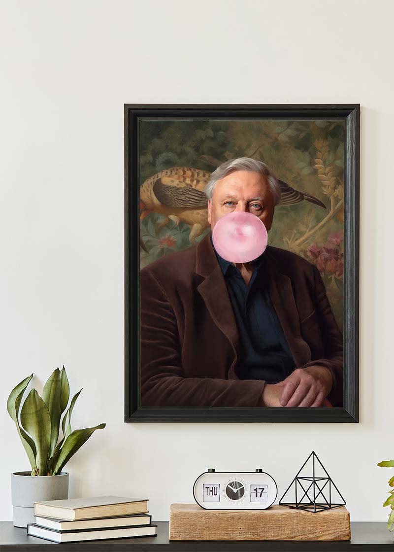 David Attenborough Blowing Bubblegum Portrait Print