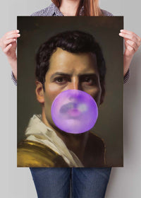 Freddie Mercury Blowing Bubblegum Portrait Print