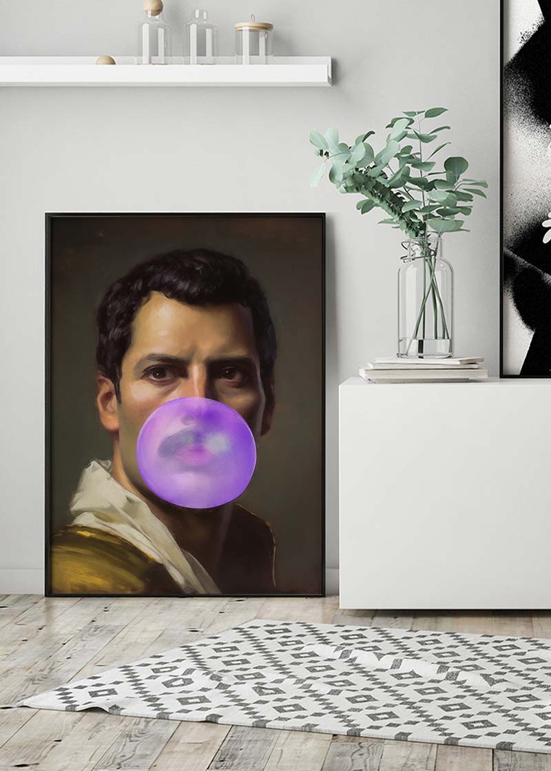 Freddie Mercury Blowing Bubblegum Portrait Print