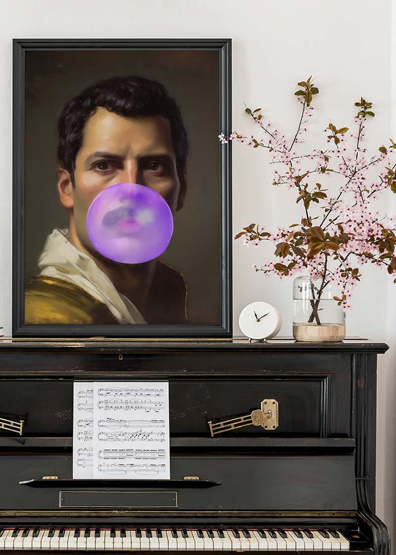 Freddie Mercury Blowing Bubblegum Portrait Print