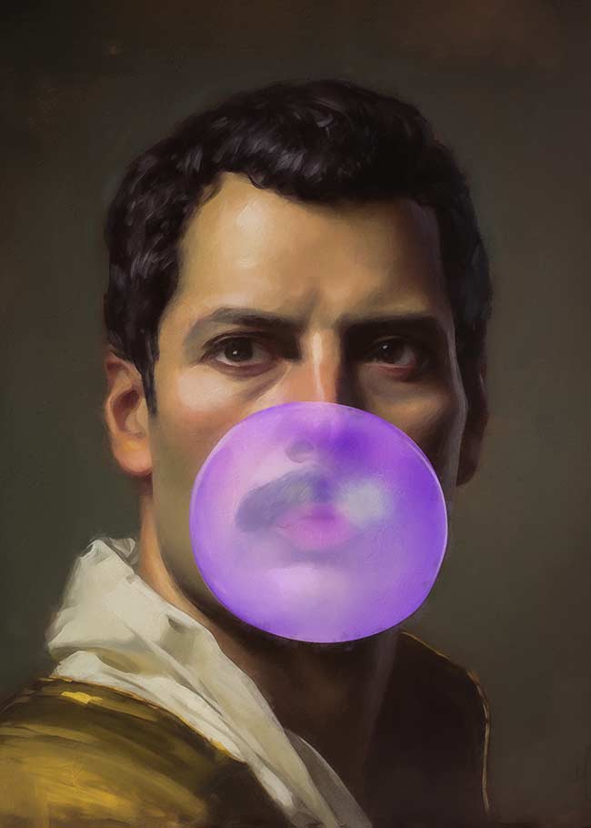 Freddie Mercury Blowing Bubblegum Portrait Print