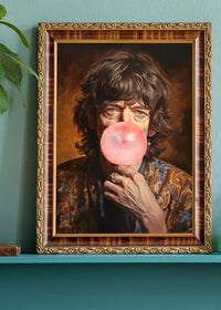 Mick Jagger Blowing Bubblegum Portrait Print