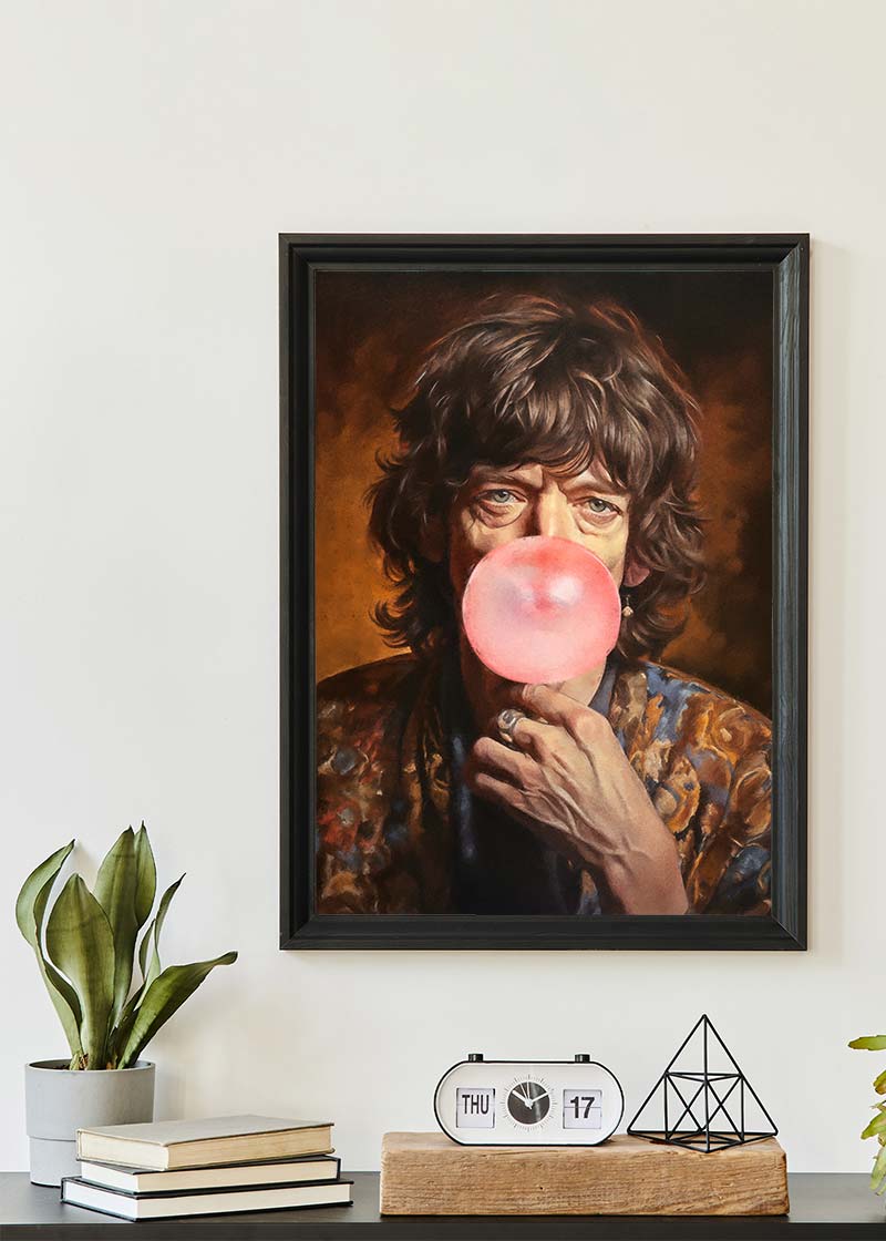 Mick Jagger Blowing Bubblegum Portrait Print