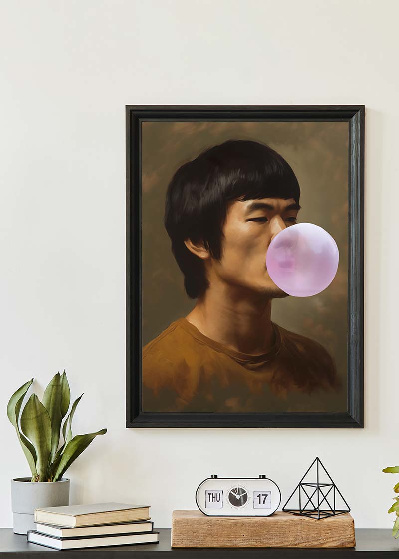 Martial Artist Blowing Bubblegum Portrait Print