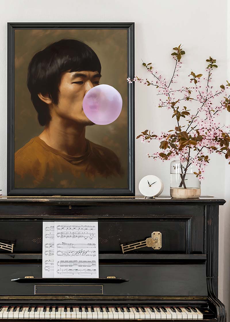 Martial Artist Blowing Bubblegum Portrait Print