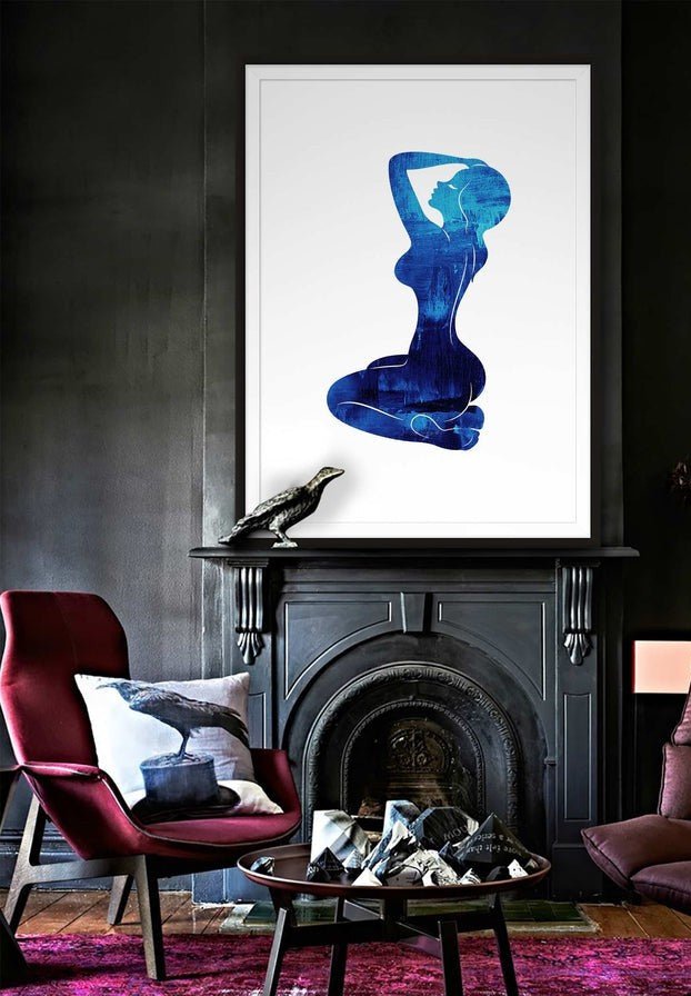 Blue Painted Lady Kneeling Print