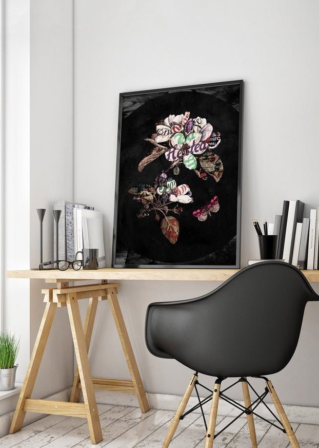 Botanical 7 Floral Black Typography Print