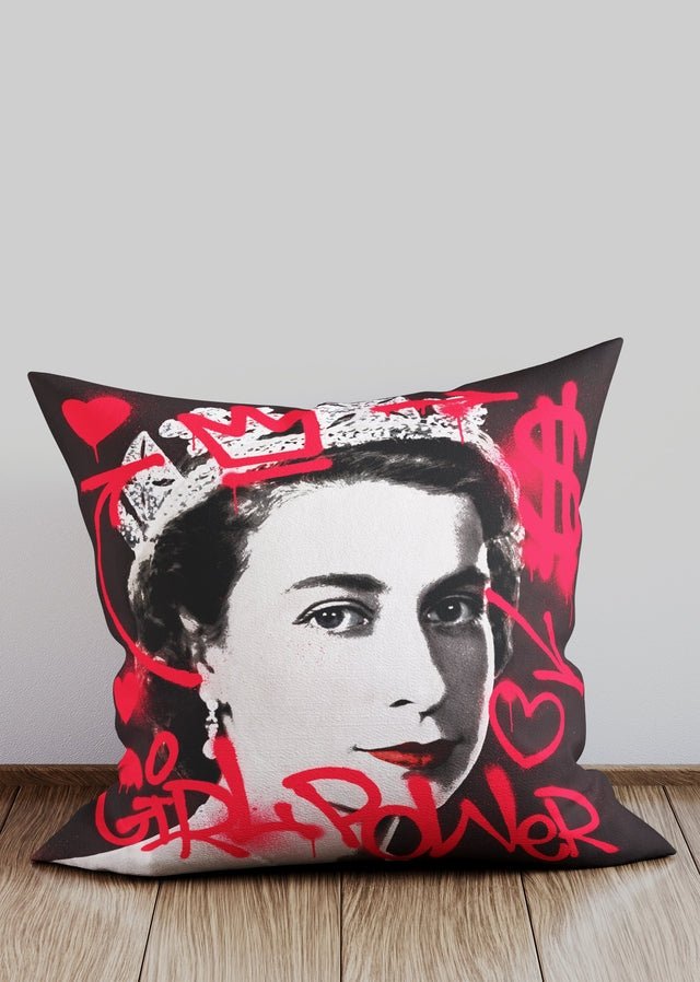 Girl Power Queen Altered Art Graffiti Cushion-InkAndDrop