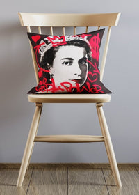 Girl Power Queen Altered Art Graffiti Cushion-InkAndDrop