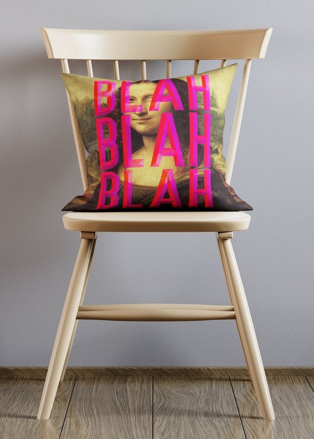 Moaning Mona Lisa Blah Blah Blah Altered Art Cushion