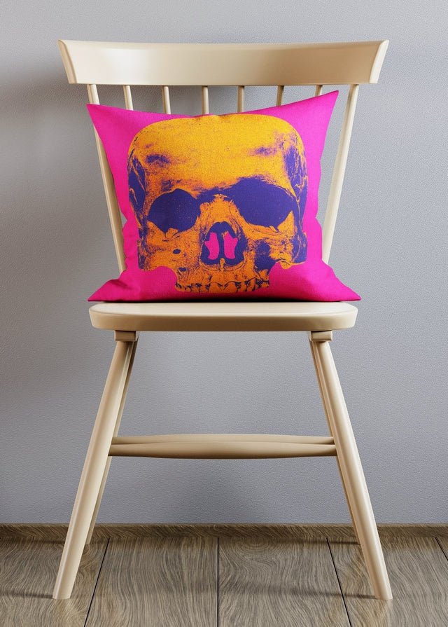 Popart Warhol Style Orange Skull Cushion