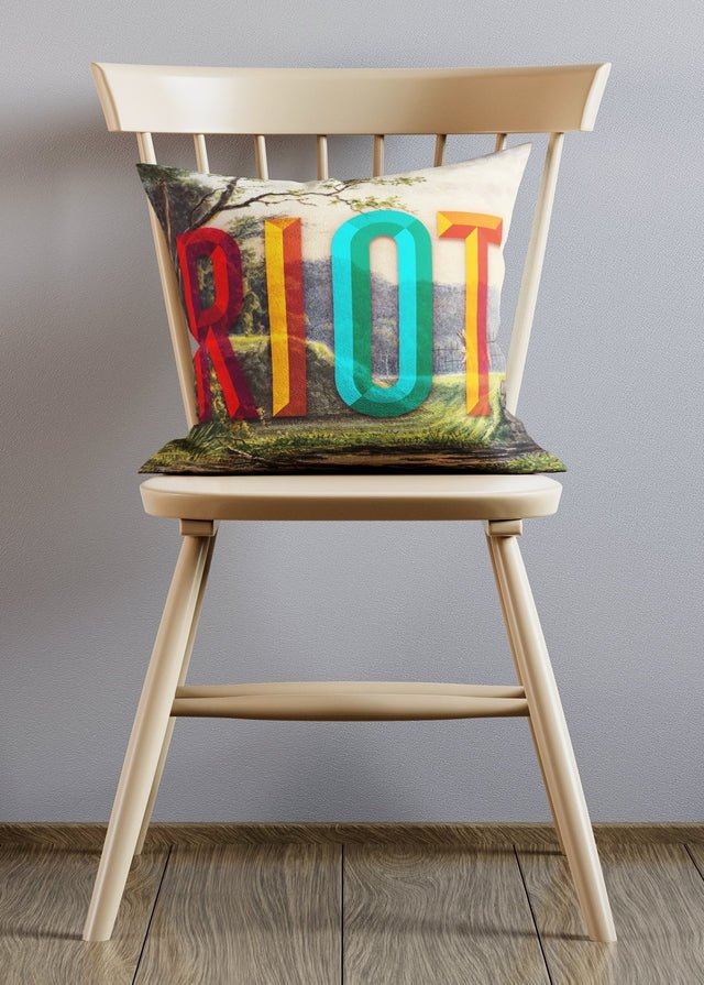 Riot Typography Altered Art Cushion