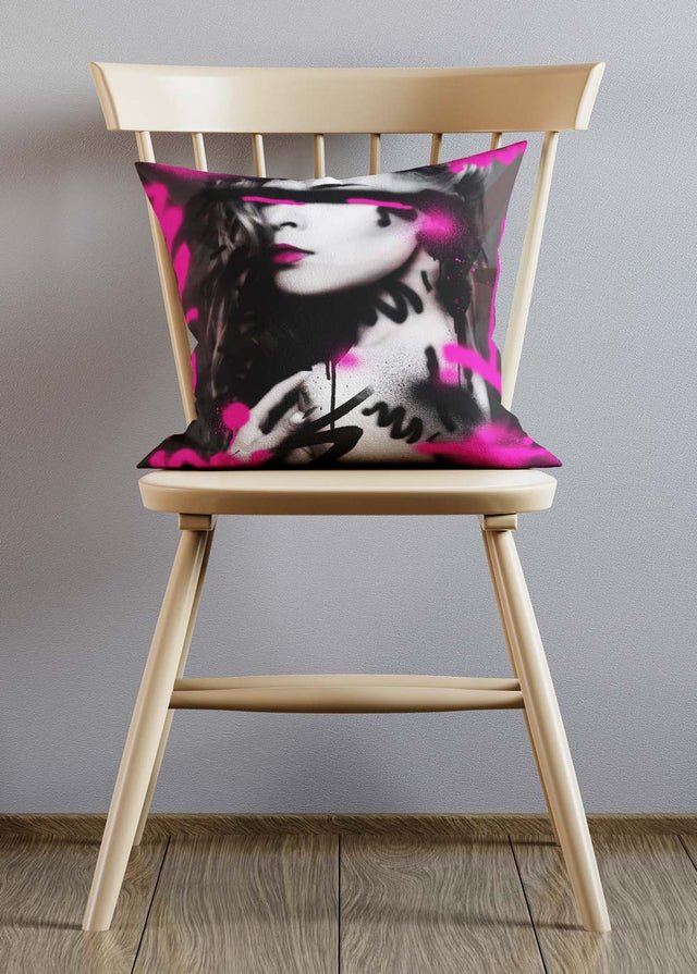 Pink Spraypaint Graffiti Model Cushion