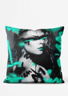 Teal Spraypaint Graffiti Model Cushion