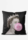 Queen Blowing Bubblegum Platinum Jubilee Cushion-InkAndDrop