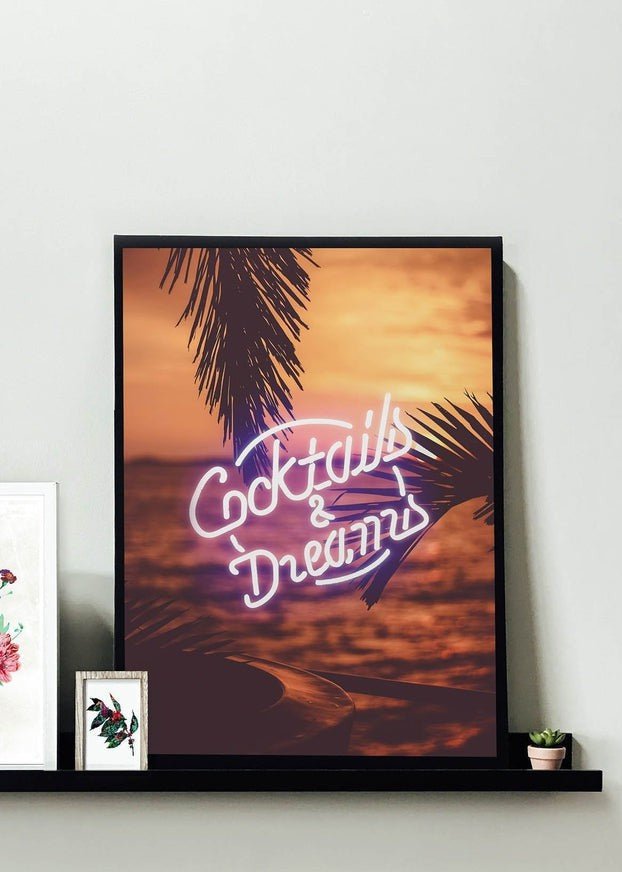 Cocktails And Dreams Palms Neon Print