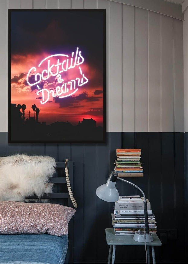 Cocktails And Dreams Sunset Neon Print