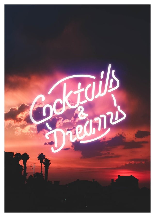 Cocktails And Dreams Sunset Neon Print