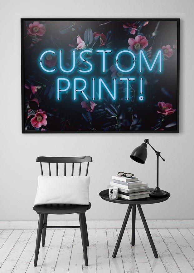 Custom Blue Neon Sign Floral Background Print