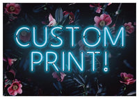 Custom Blue Neon Sign Floral Background Print