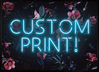 Custom Blue Neon Sign Floral Background Print