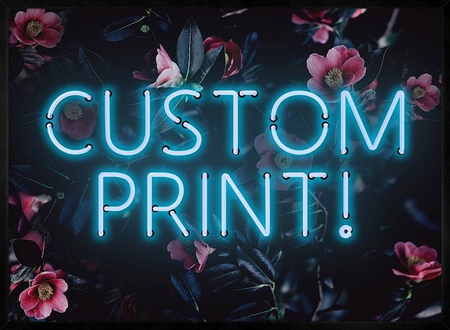 Custom Blue Neon Sign Floral Background Print