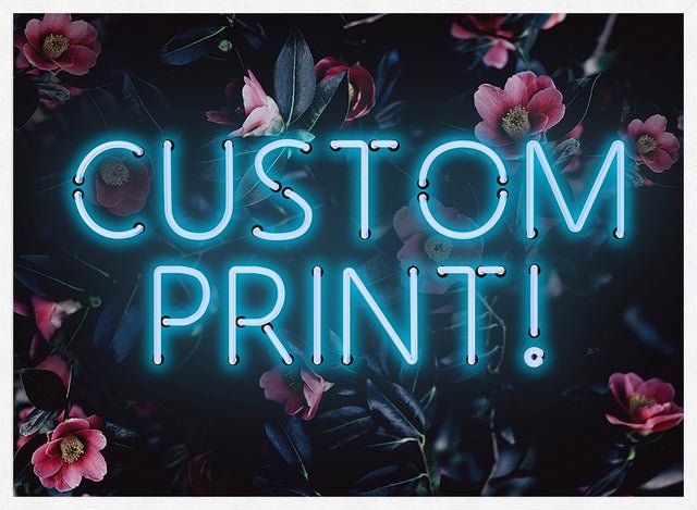 Custom Blue Neon Sign Floral Background Print
