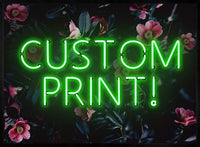 Custom Green Neon Sign Floral Background Print