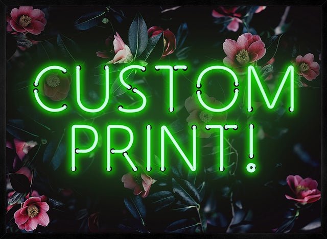 Custom Green Neon Sign Floral Background Print