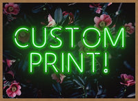 Custom Green Neon Sign Floral Background Print