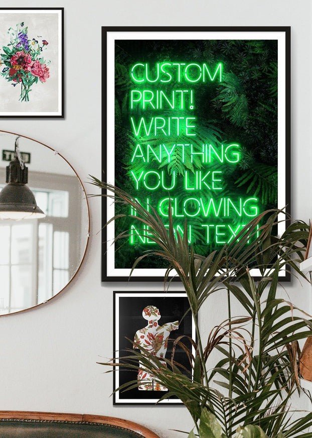 Custom Green Neon Sign Leaves Background