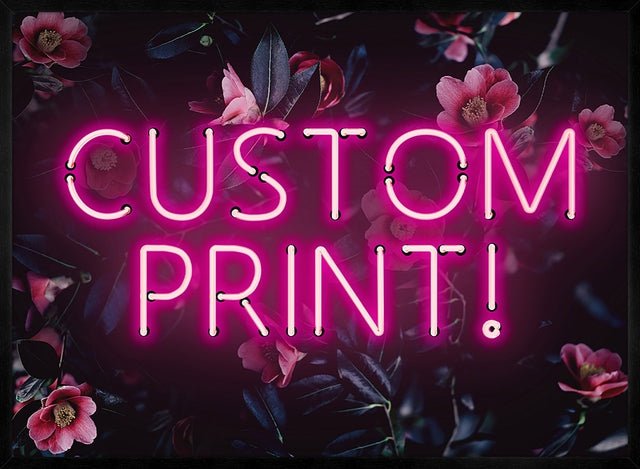 Custom Pink Neon Sign Floral Background Print