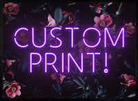 Custom Purple Neon Sign Floral Background Print