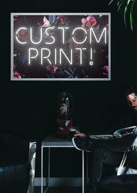 Custom White Neon Sign Floral Background Print