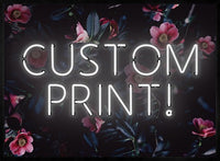 Custom White Neon Sign Floral Background Print
