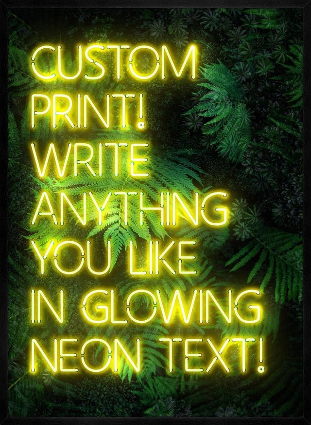 Custom Yellow Neon Sign Leaves Background