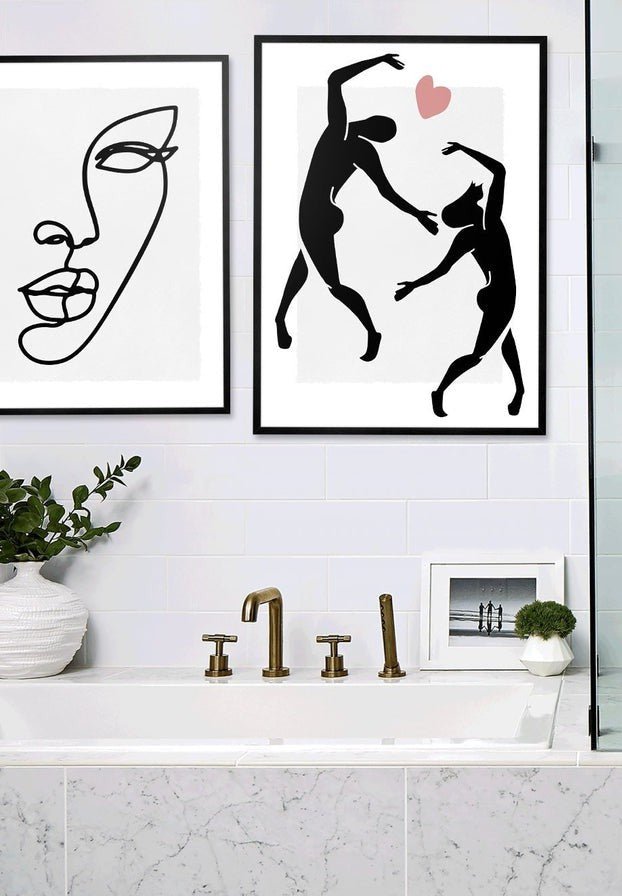 Dancers Black And White Painting Print