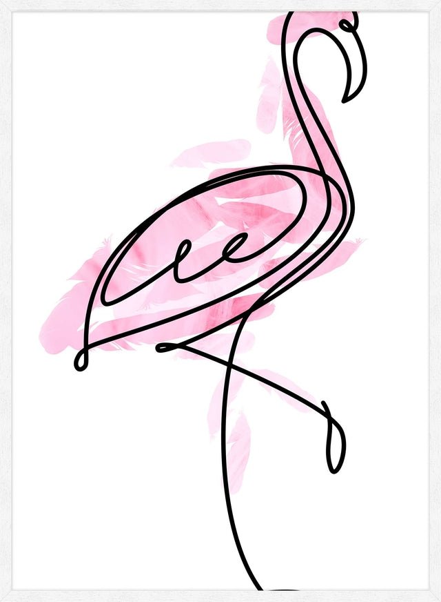 Flamingo Feathers Line Art Print