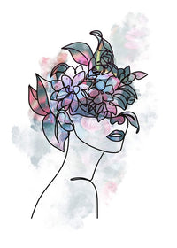 Flower Hair Line Art Print