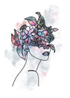 Flower Hair Line Art Print