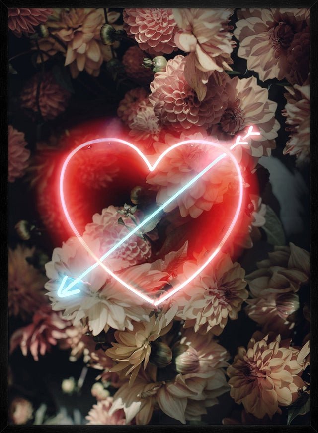 Flowers Heart Arrow Neon Print